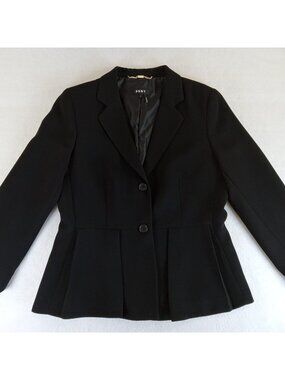 DKNY Women's Black Peplum Blazer Jacket SIZE 12 Lined 2-Button Front Workwear